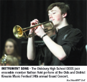 The Didsbury High School Odds jazz ensemble member Nathan Rohl perform at the Olds and District Kiwanis Music Festival 34th Annual Grand Concert.